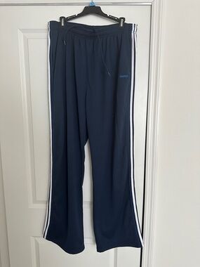 Reebok Navy Blue Track Pants with White Side Stripes
